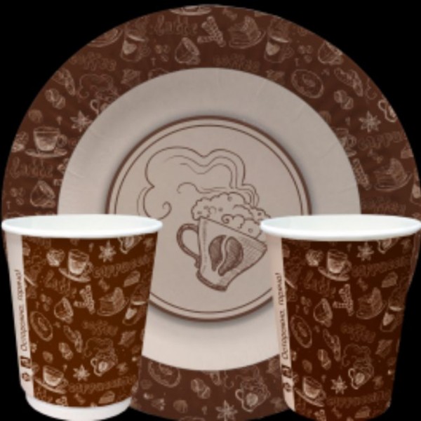 Тарелка и стакан  бумажная коллекция (серия) Чай-кофе