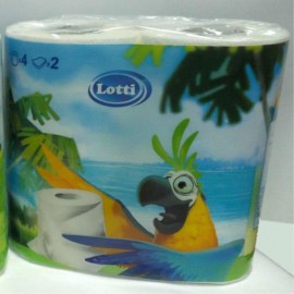 Туалетная бумага двухслойная Лотти-Попугай 4 рулона/уп